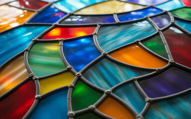 Close-up of Colorful Stained Glass Window Pattern graphic