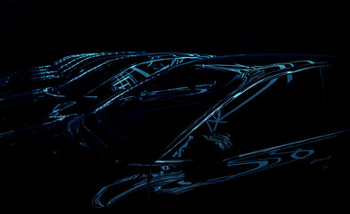 Black sedan luxury cars standing in a row. Fleet of generic modern cars. Transportation. Luxury car...