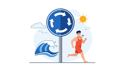 Responding Urgently Lifeguard Reacts to Tsunami Warning Sign Proactively