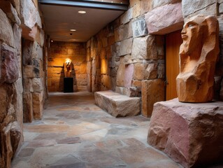 Exploring artistic expressions museum hallway sculpture exhibition urban setting interior view cultural heritage