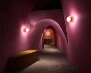 Exploring modern architectural design in a vibrant pink hallway interior space contemporary style artistic perspective