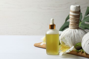 Glass bottle with serum. Natural skincare cosmetic. Spa concept