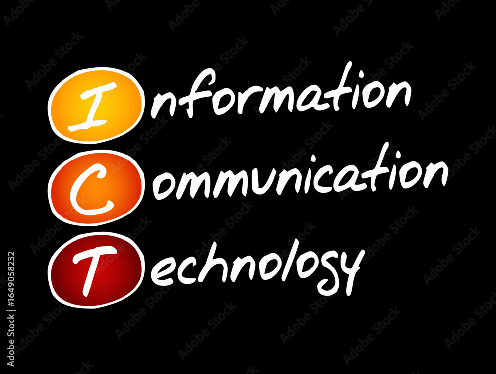 Poster ict information and communication technology - set of technological tools and resources used to tran