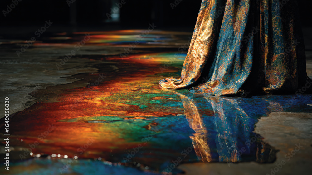 Aufkleber a colorful reflection of a patterned fabric on a wet surface creates a stunning visual display with 