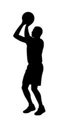 Basketball player shooting silhouette in action pose, vector SVG illustration