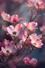 Obraz premium Captivating Dogwood Blossoms: A Delicate Symphony of Nature's Renewal, Heralding the Arrival of Spring with White and Pink Petals Amidst Verdant Greenery and Mild Breezes