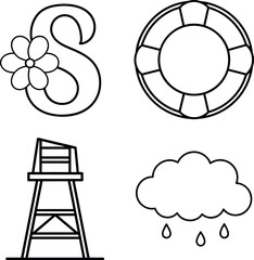 Lifebuoy with Beach Cloud Icon Set