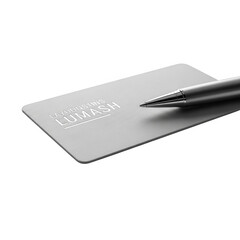 Silver pen writing on a blank white card isolated on transparent background