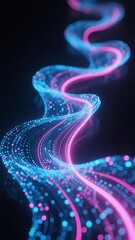 Dynamic Neon Wave: Interwoven Blue and Pink Light Streams
