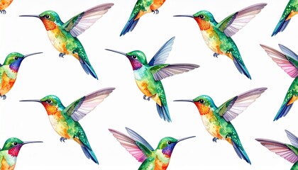 Obraz premium Birds, colibri, hummingbirds, seamless, light, background, pattern, wallpaper, colorful, tropical, exotic, nature-inspired, repeated, decorative, artistic, vibrant, flying, delicate, small, ornamental