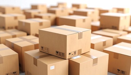 Fototapeta premium Stacked Cardboard Boxes Showing Shipping Labels