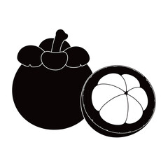 black and white silhouette vector of mangosteen fruit on white background
