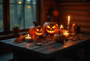 Spooky Halloween Table Setting Pumpkins, Candles, and Autumnal Decor