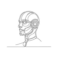 Continuous Line Drawing of a Humanoid Robot – Minimalist AI Technology Illustration