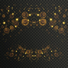 Bubble flare Garland – Symmetrical Golden Bubbles and Sparkles on Transparent Background, Festive Decorative Element for Invitations, Celebrations, and Elegant Digital Designs, Illustration