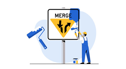 Road Sign Transformation Painting Over Merge Symbol Creative Illustration