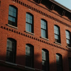 Obraz premium Red Brick Building with Arched Windows and Decorative Cornices
