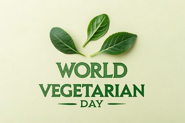 World vegetarian day celebration with green leaves and text