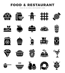 Set of Glyph Food and Restaurant Icons. Glyph art icon. Vector illustration