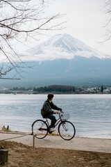 Fototapeta premium Biking around Mt. Fuji in Japan
