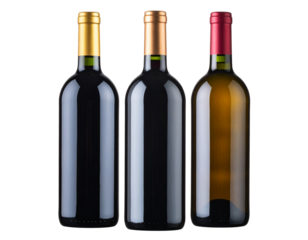 Collection of Three Classy Wine Bottles for Branding Mockup, isolated on transparent background PNG