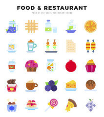 Food and Restaurant Flat icons collection. 25 icon set. Vector illustration.