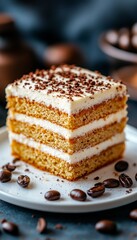 Deliciously Indulgent Cappuccino Cake Slice with Creamy Coffee Frosting and Chocolate Topping