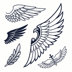Obraz premium Wing Vector Set – Artistic Wing Logos and Illustrations of Bird, Angel, Bat, and Eagle for Branding, Tattoos, and Fantasy Designs