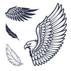 Obraz premium Wing Vector Set – Artistic Wing Logos and Illustrations of Bird, Angel, Bat, and Eagle for Branding, Tattoos, and Fantasy Designs