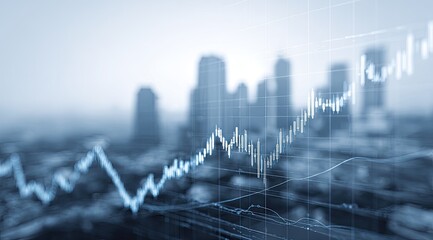 Abstract financial graph overlaying cityscape
