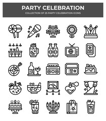 Fototapeta premium Party Celebration Icons. 25 Unique Line Art Graphics for Festive Events