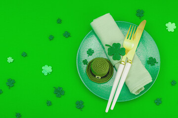 Handmade St. Patrick's Day concept. Traditional decorative symbols, pot with golden coins