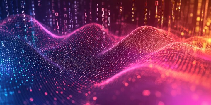 Gradient technology background with soft waves and binary code Stock photo