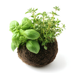 basil and thyme on white background