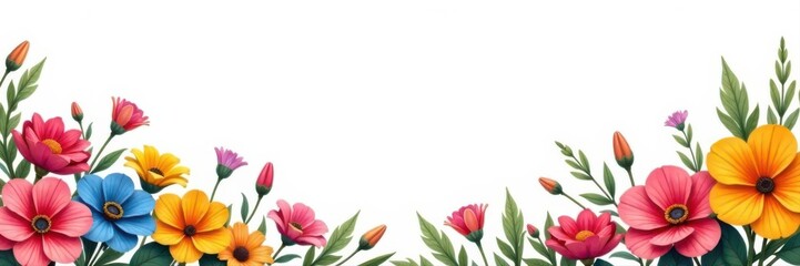 Bold colorful flower border, clean white backdrop, floral border, floral