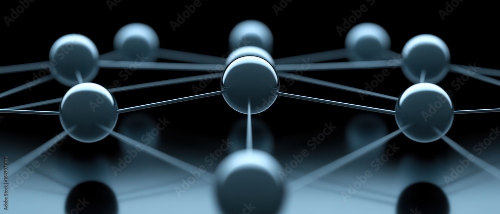 Poster abstract network structure: interconnected spheres representing global connectivity and complex syst