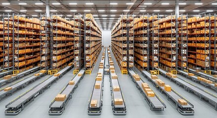 Automated Warehouse with High Shelving and Conveyor Systems