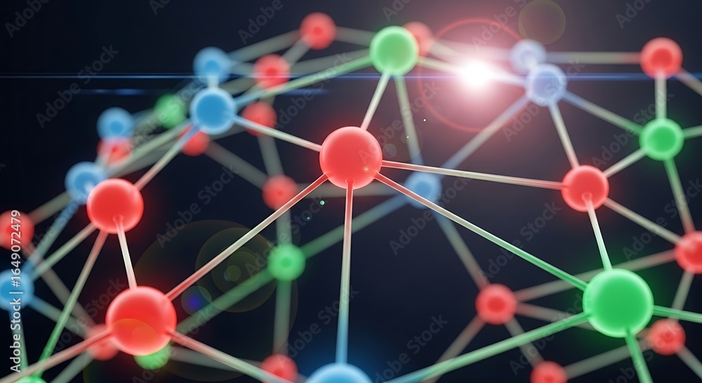 Aufkleber interconnected network of colorful spheres symbolizing complex scientific data and futuristic