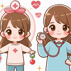 Caring Professionals: A cheerful illustration portrays a pair of medical professionals, each embodying the care and dedication inherent in their vital roles.