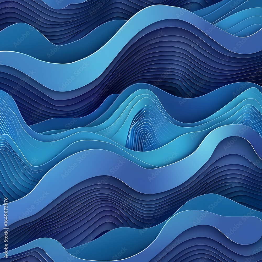 Poster abstract blue wave patterns in layered design, creating a sense of depth and motion