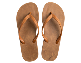  Pair of Brown Flip Flops with Textured Soles Isolated on Transparent Background PNG