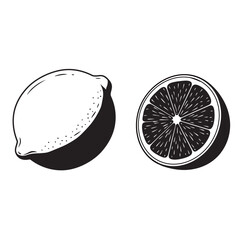 black and white silhouette vector of lemon fruit on white background