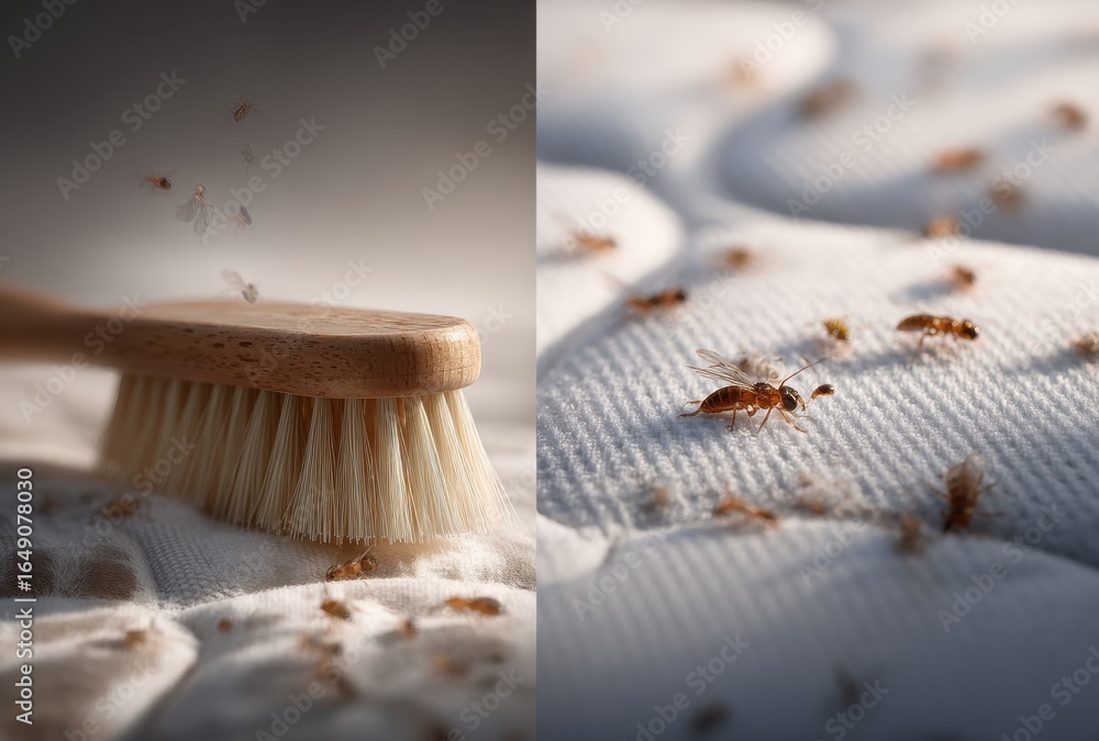 Poster a close-up photograph showcases a cleaning brush resting on a , juxtaposed with a blurred view of a 