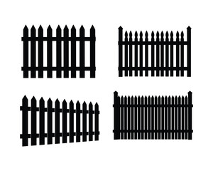 Collection of Black Fence Silhouettes on White Background Perfect for Graphic Design Projects and Vector Illustrations for Various Purposes