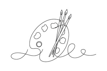 Elegant Single Line Art Illustration of Artists Palette with Brushes Modern Minimalist Design Painting and Artistic Expression