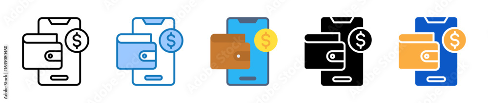 Aufkleber online wallet multiple style icons set design vector illustration.