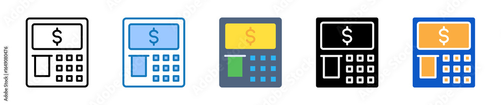 Aufkleber atm machine multiple style icons set design vector illustration.