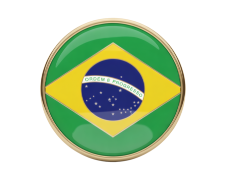 Glossy Enamel Pin Showcasing the Brazilian Flag with a Gold Border, Perfect for Patriotic Adornment