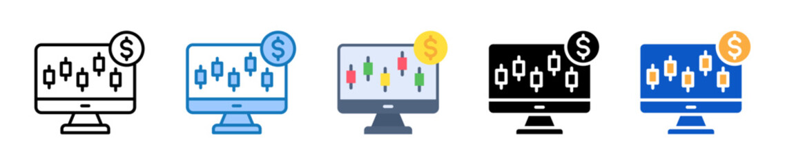 Stock Market multiple style icons set design vector illustration. 