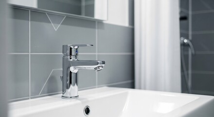 Bathroom sink chrome faucet modern style clean lines minimalist interior